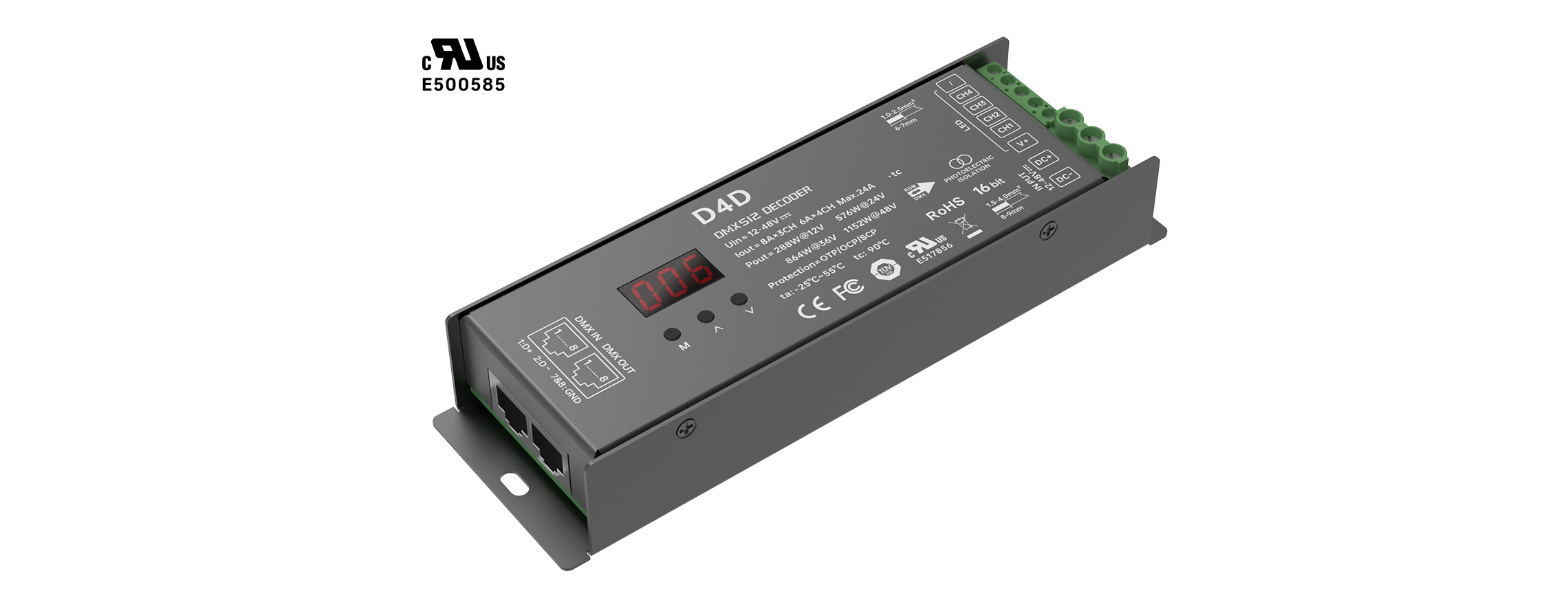 4CH CV DMX/RDM Decoder Max D4D（RJ45 DMX interfaces）