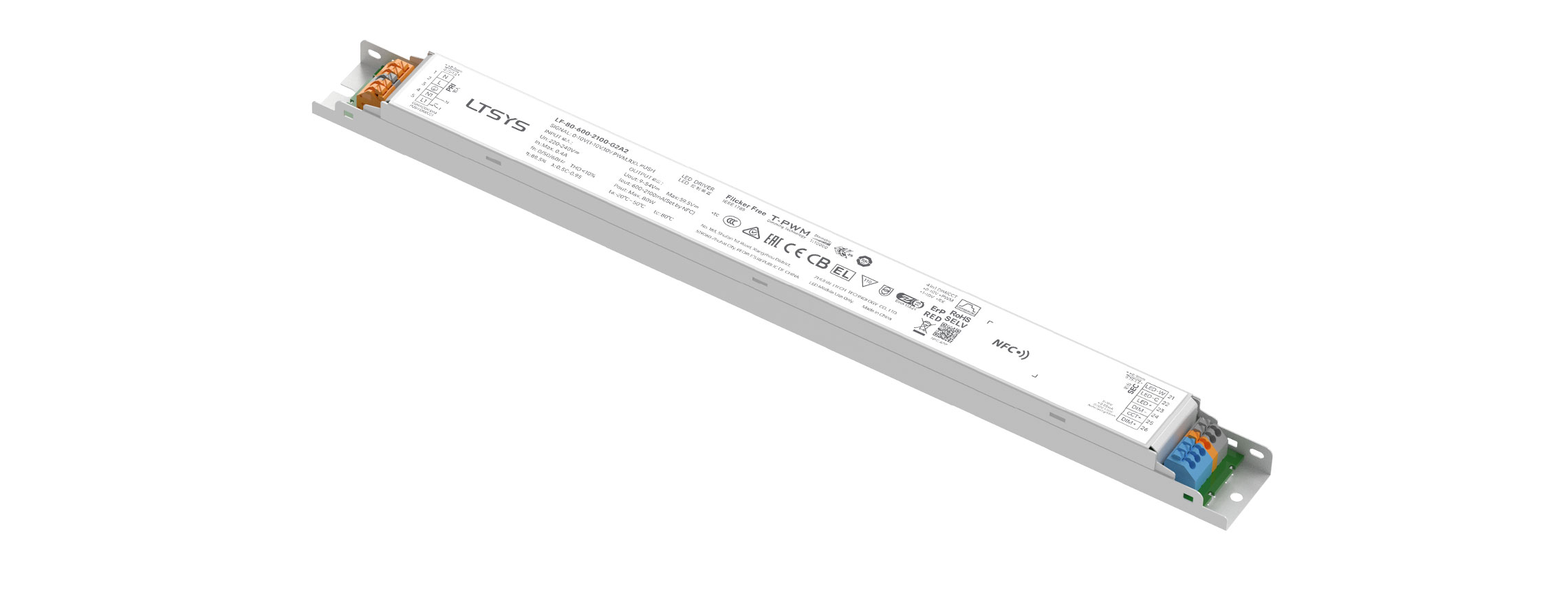 80W 600-2100mA NFC 0/1-10V CC Linear tunable white Driver LF-80-600-2100-G2A2 (Built-in)
