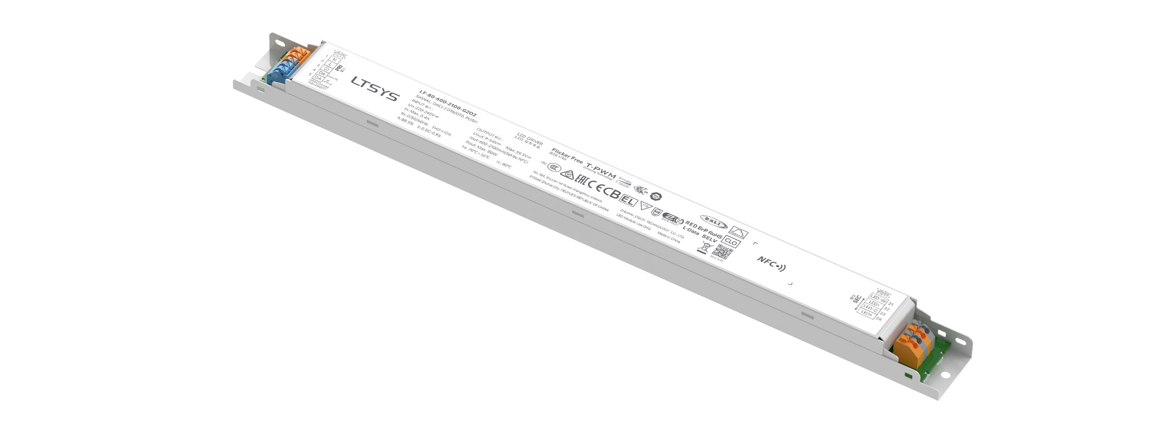 80W 600-2100mA NFC DALI-2 DT6/DT8  CC Linear tunable white Driver LF-80-600-2100-G2D2 (Built-in)