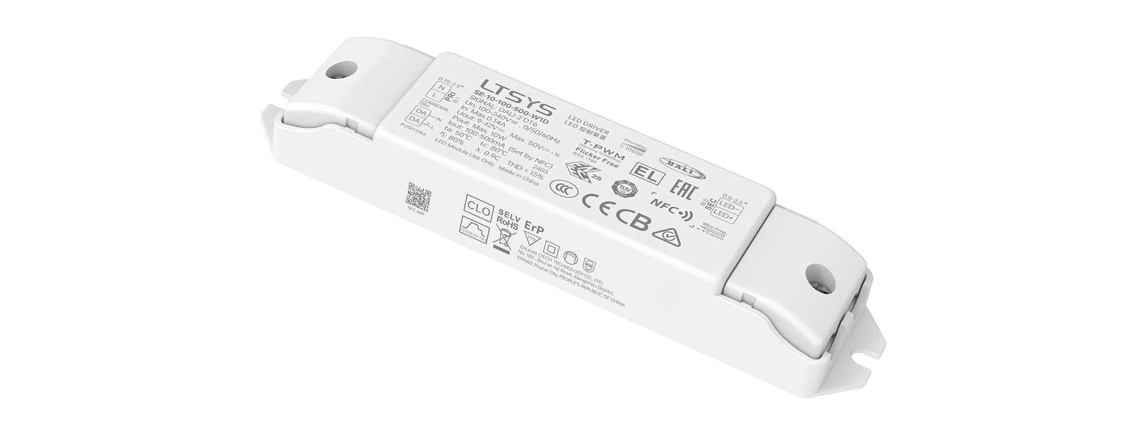 10W 100-500mA NFC CC DALI-2 DT6 LED driver SE-10-100-500-W1D