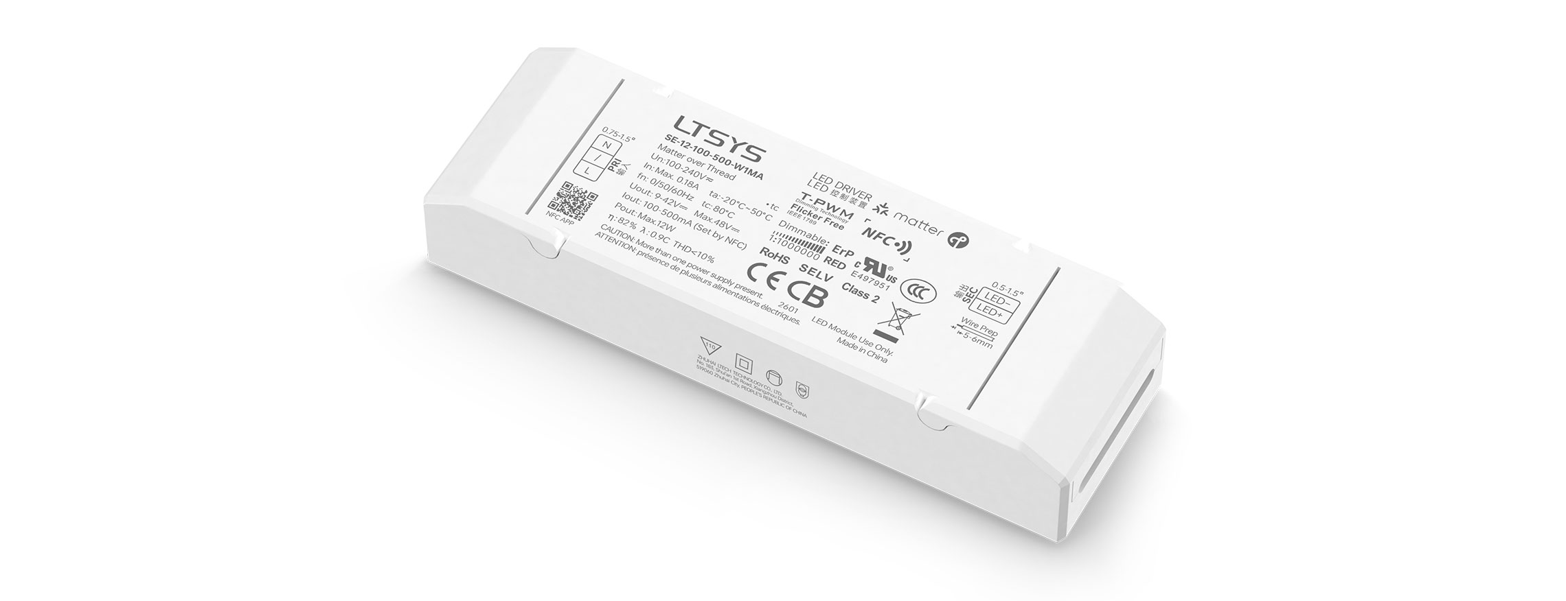 12W 100-500mA NFC CC Matter LED Driver SE-12-100-500-W1MA
